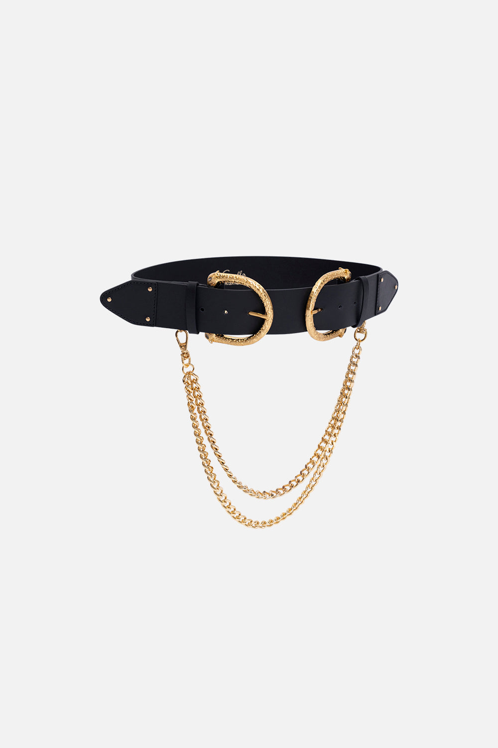 DOUBLE LEOPARD BUCKLE BELT SOLID BLACK
