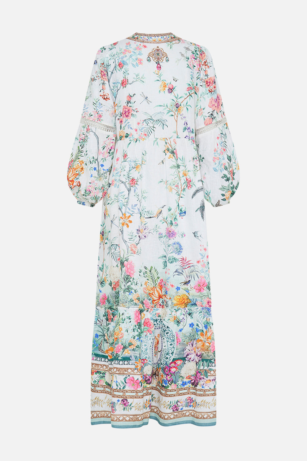 CAMILLA silk dress in Plumes and Parterres print