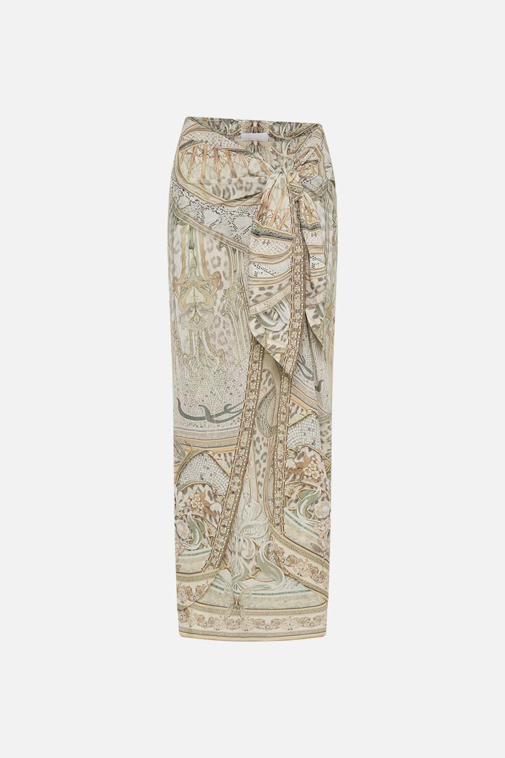 CAMILLA tie front skirt in Ivory Tower Tales print