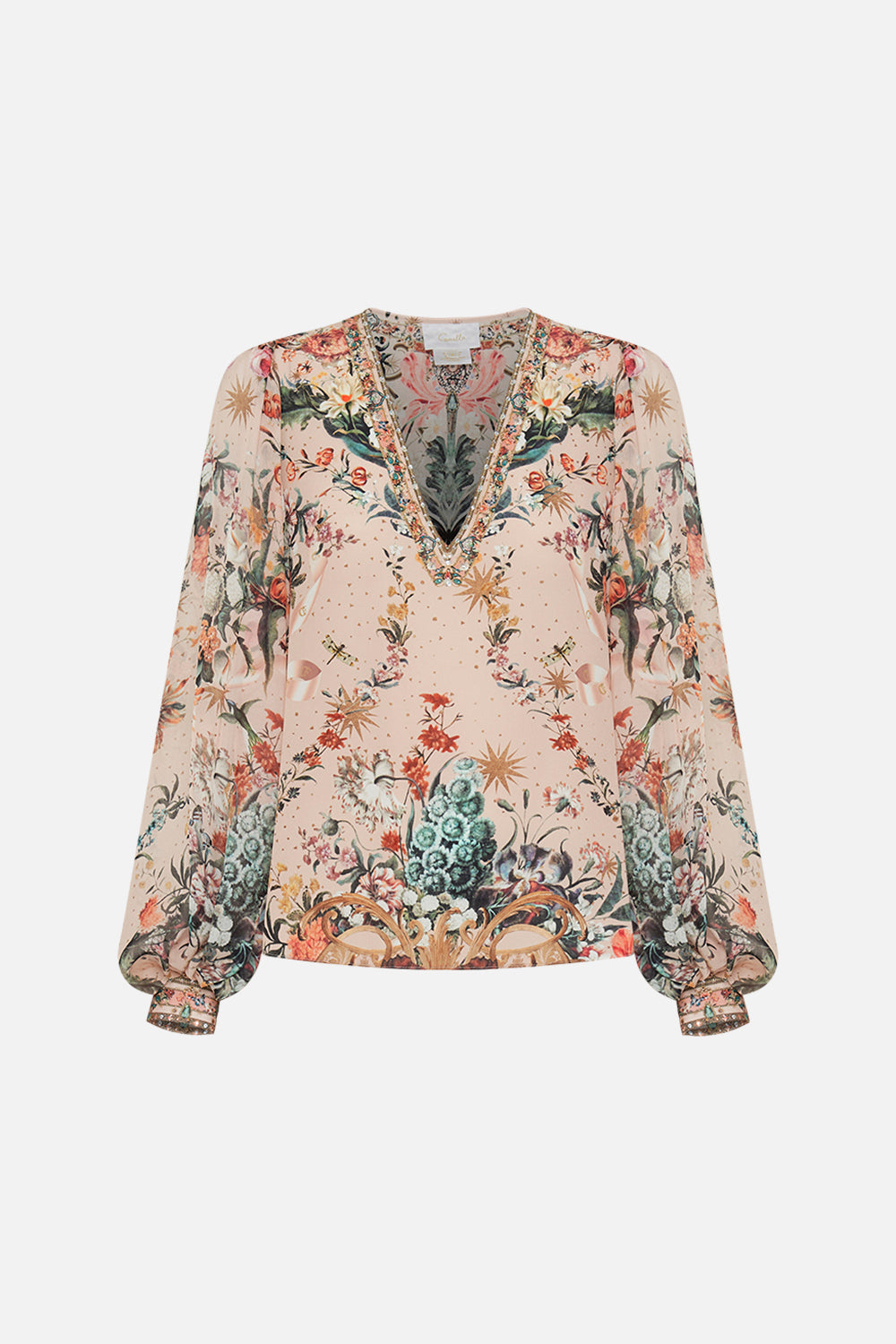 CAMILLA silk blouse in Rose Garden Revolution print