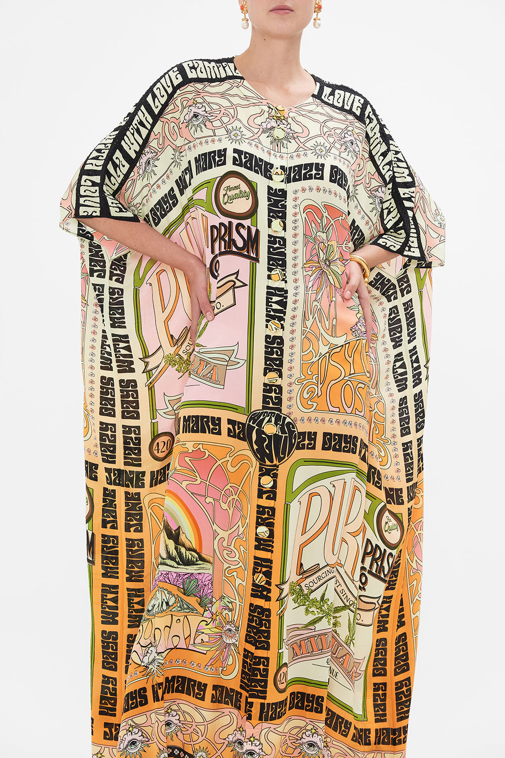 CAMILLA silk kaftan in Lets Chase Rainbows print