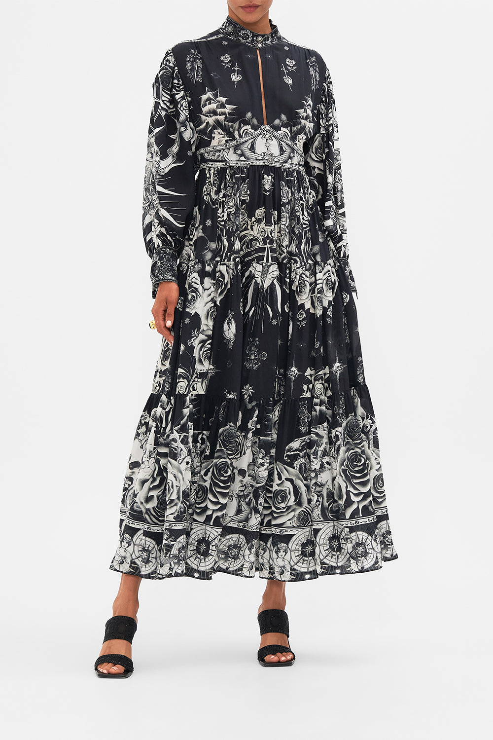 SHAPED WAISTBAND DRESS WITH TIERED SKIRT TALES OF TATTOO