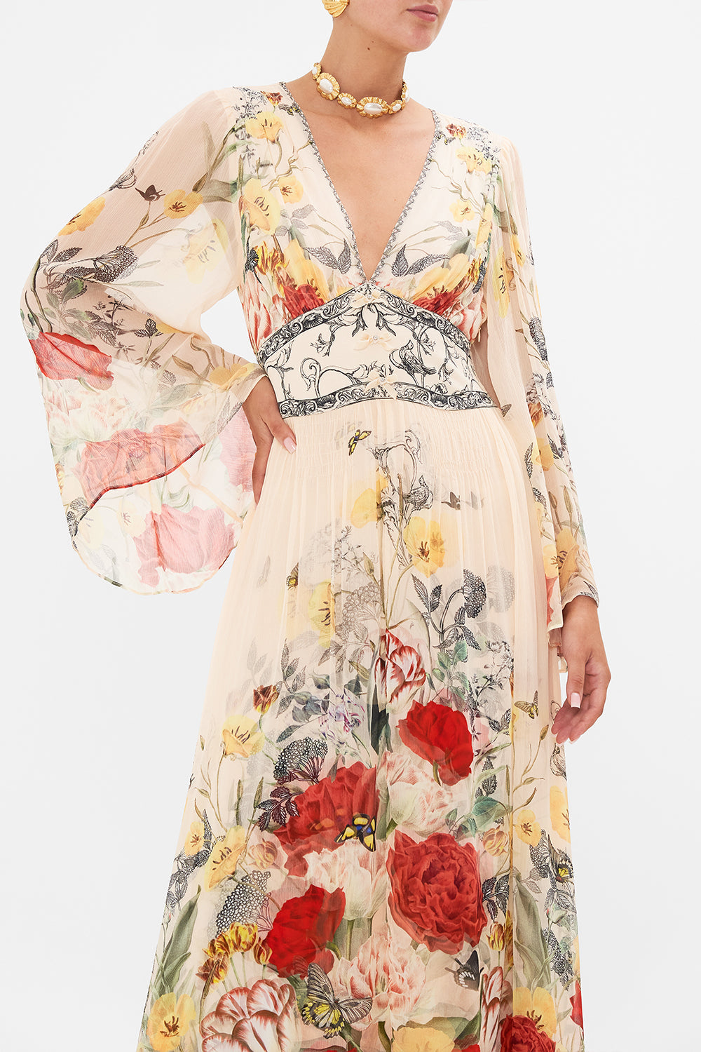 CAMILLA multi flared sleeve dress in Etched into Eternity