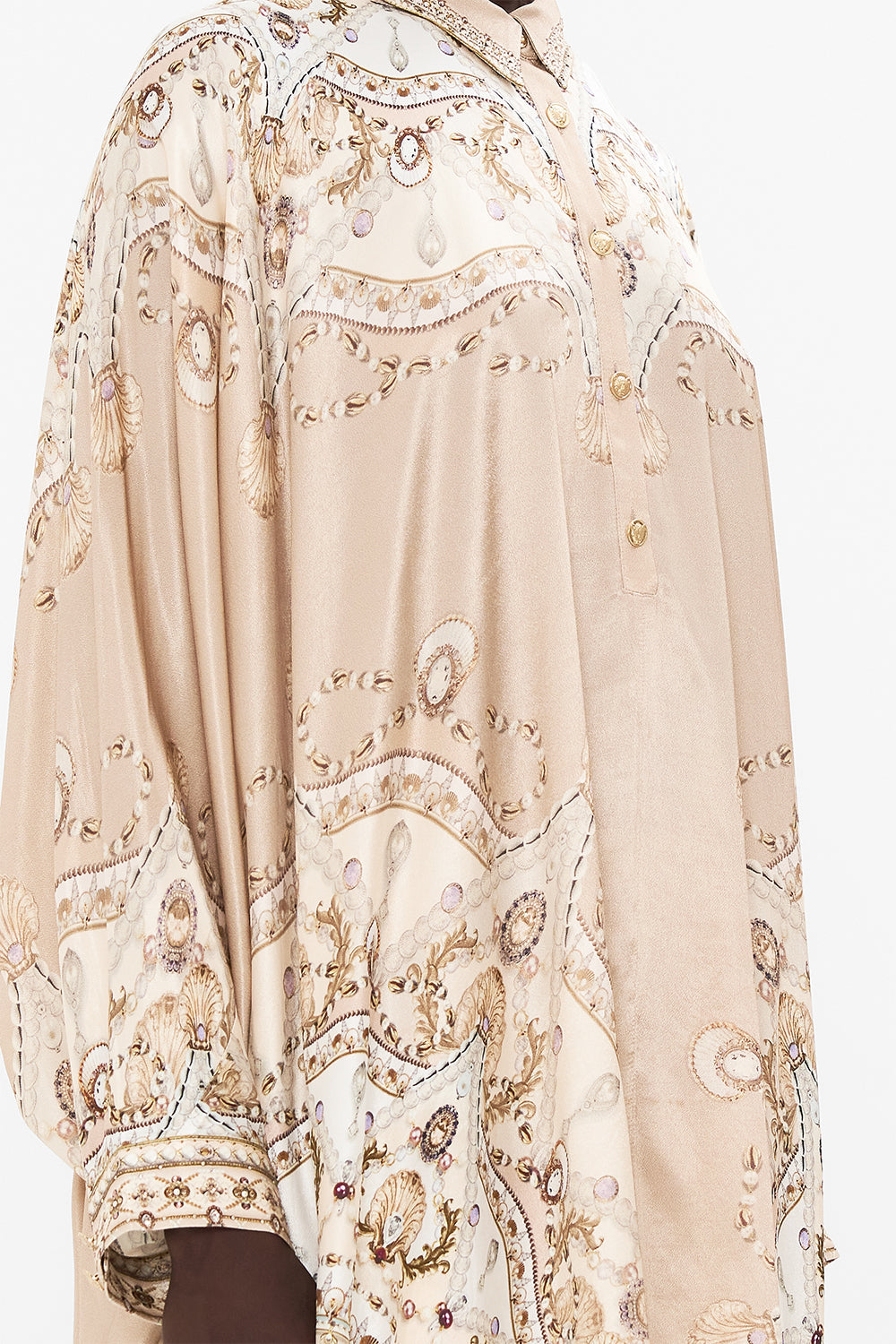 CAMILLA blush button up top in Grotto Goddess print