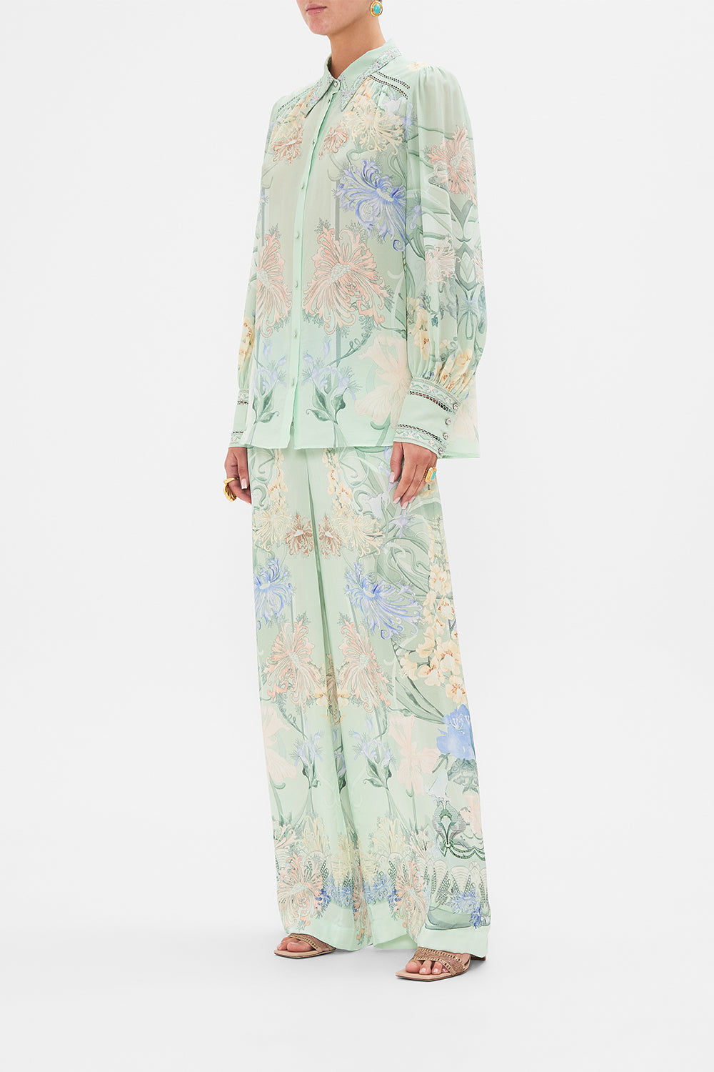 CAMILLA Floral Button Through Blouson Sleeve Blouse in Dreaming in Dutch