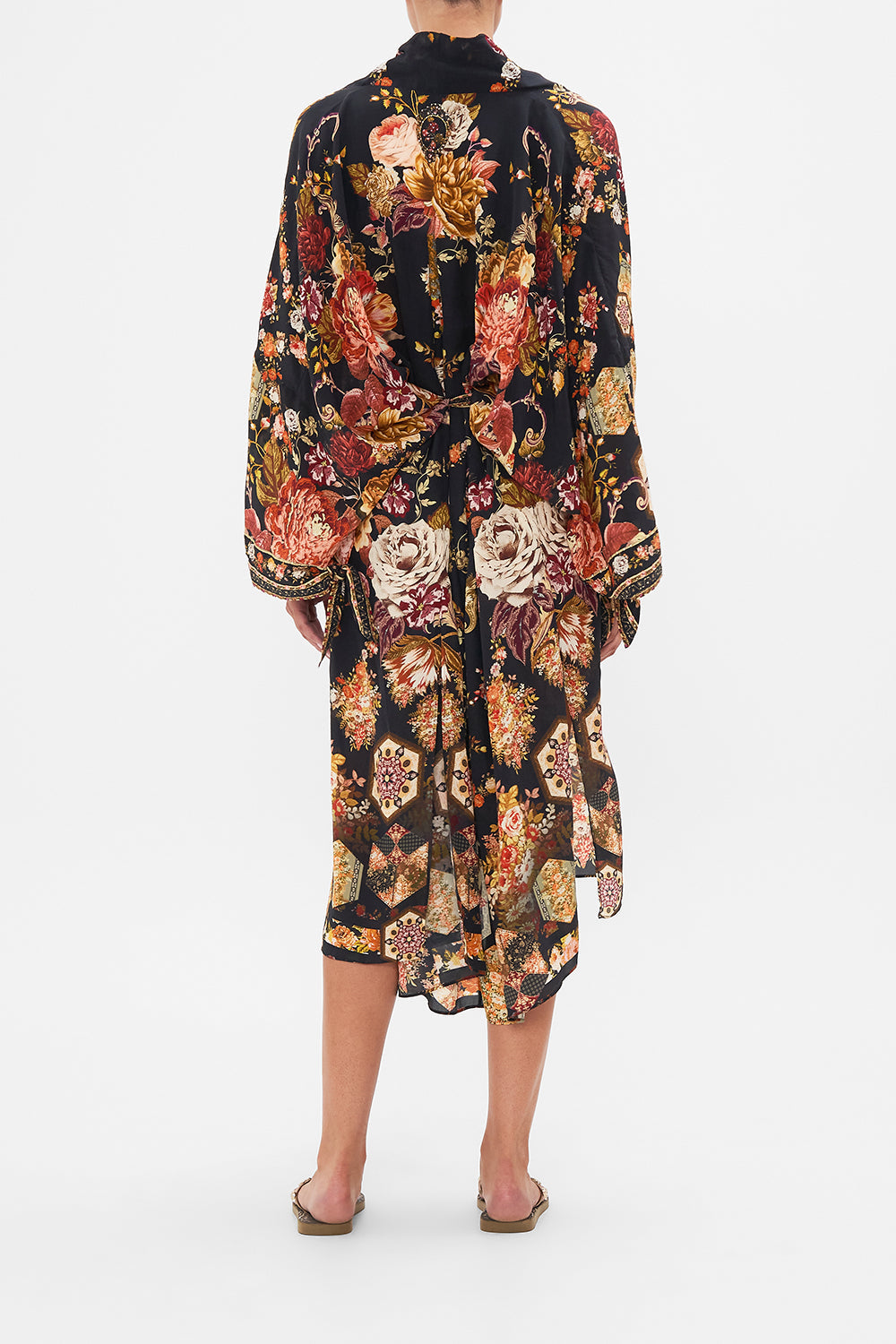 CAMILLA Floral Oversized Layer with Tie Sleeve in Stitched in Time