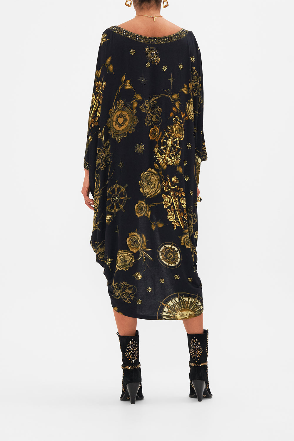 CAMILLA Black V-Neck Scoop Back Hem Jersey Dress in So Says the Oracle