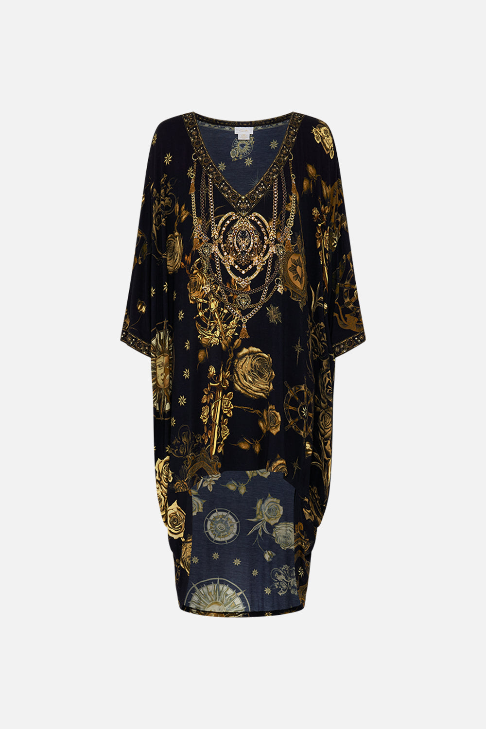 CAMILLA Black V-Neck Scoop Back Hem Jersey Dress in So Says the Oracle