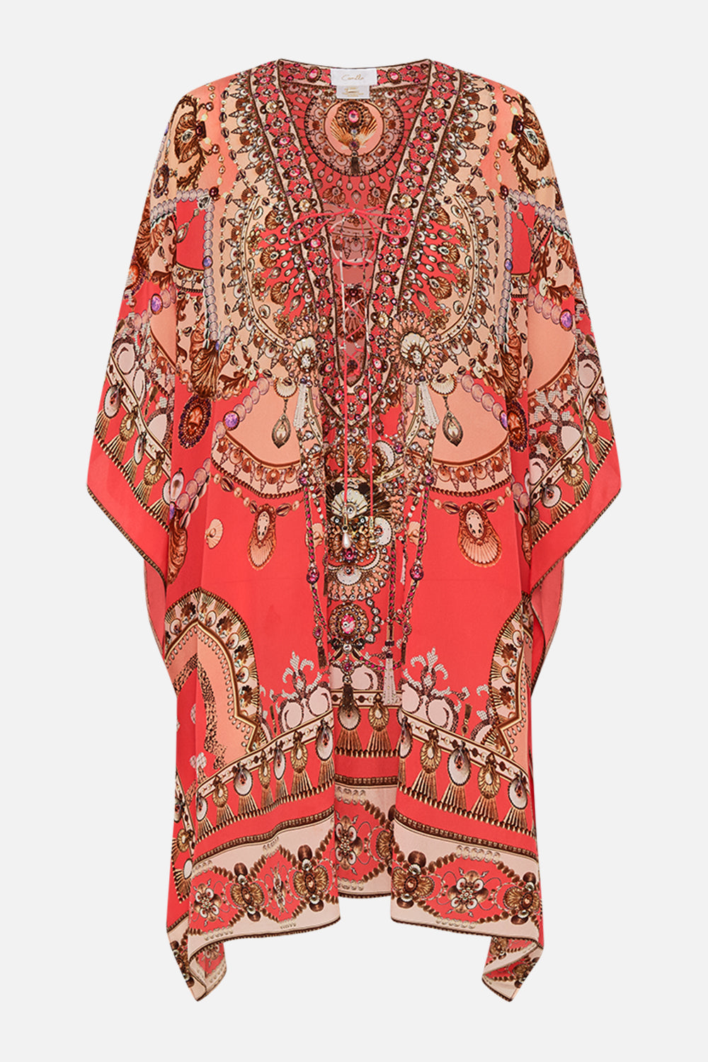CAMILLA Pink Short Lace Up Kaftan in Shell Games