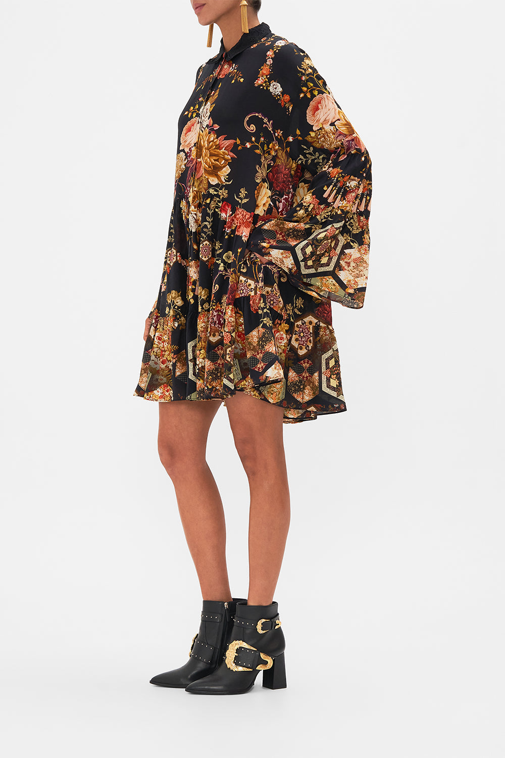 CAMILLA Floral Tiered Dress with Embroidered Collar in Stitched in Time