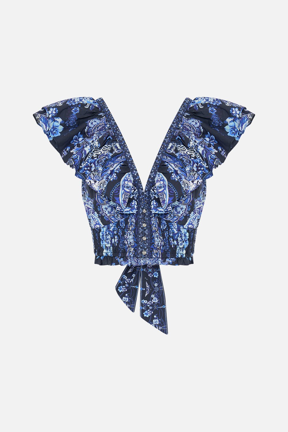 CAMILLA ruffle top in Delft Dynasty print