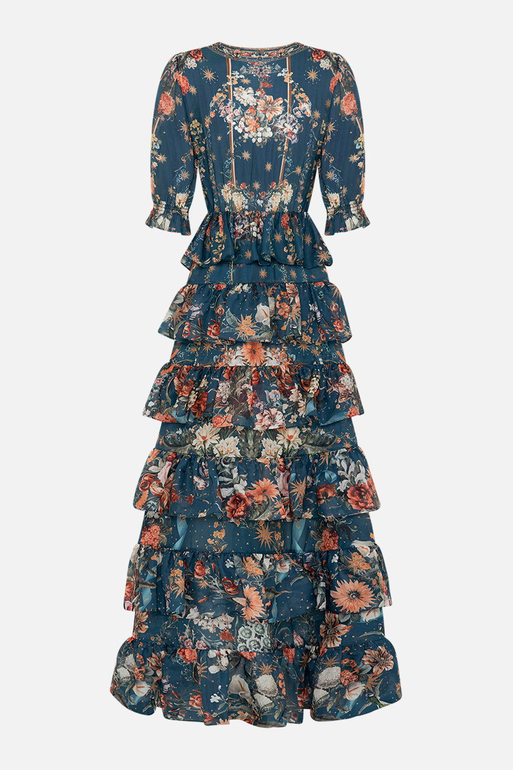 CAMILLA puff sleeve maxi dress in She Who Wears The Crown print