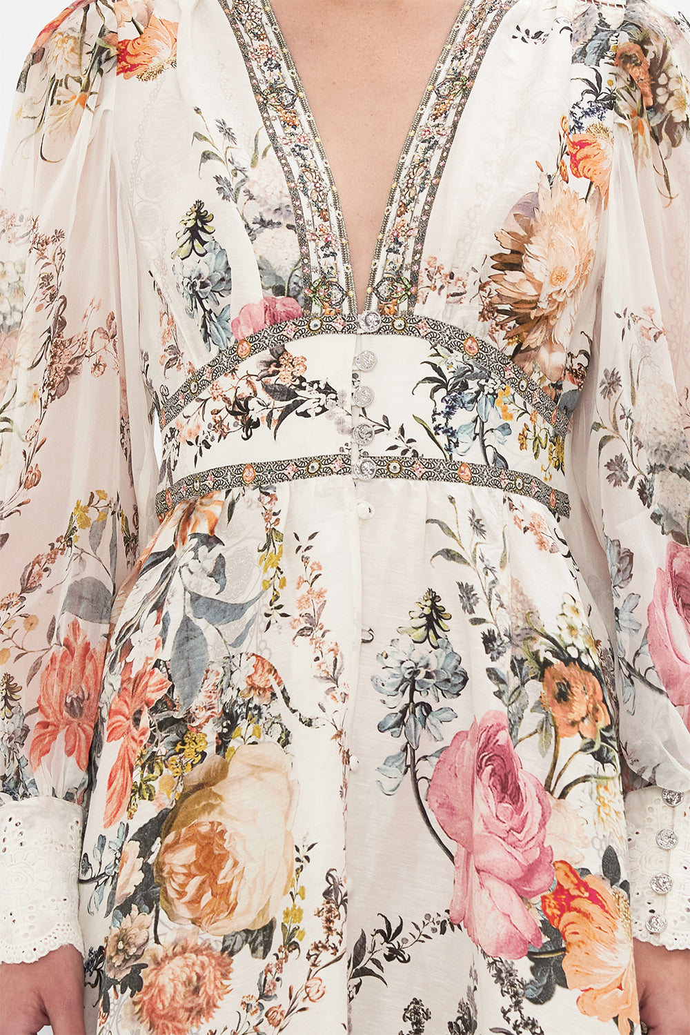 CAMILLA white silk drress in De Haar Memoirs print