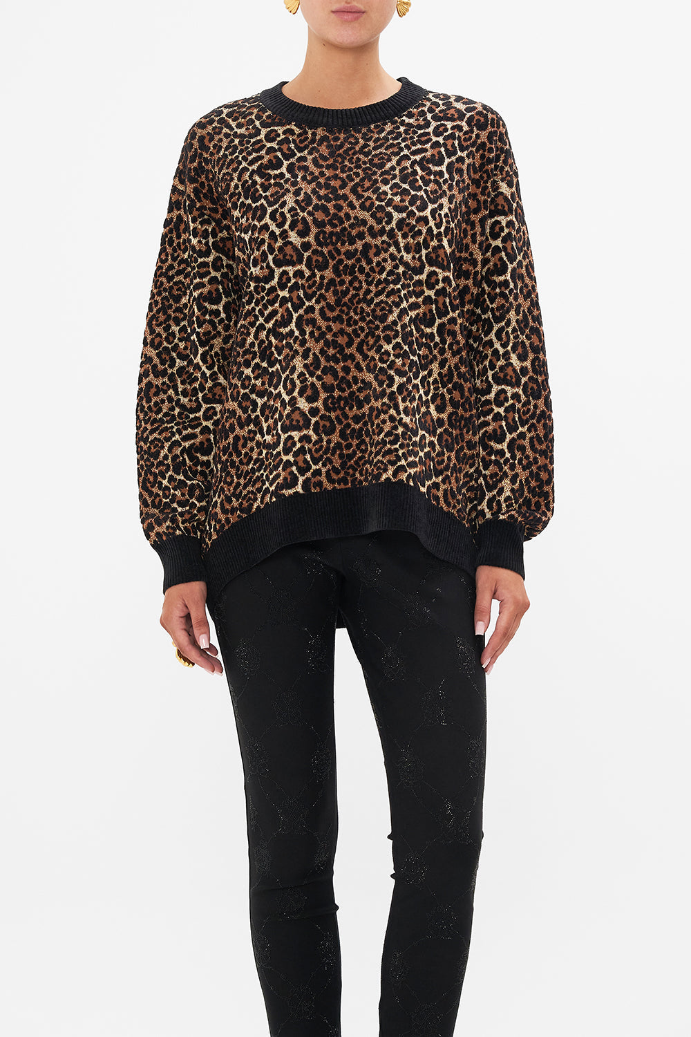 CAMILLA Leopard Crew Neck Oversized Knit in Amsterglam