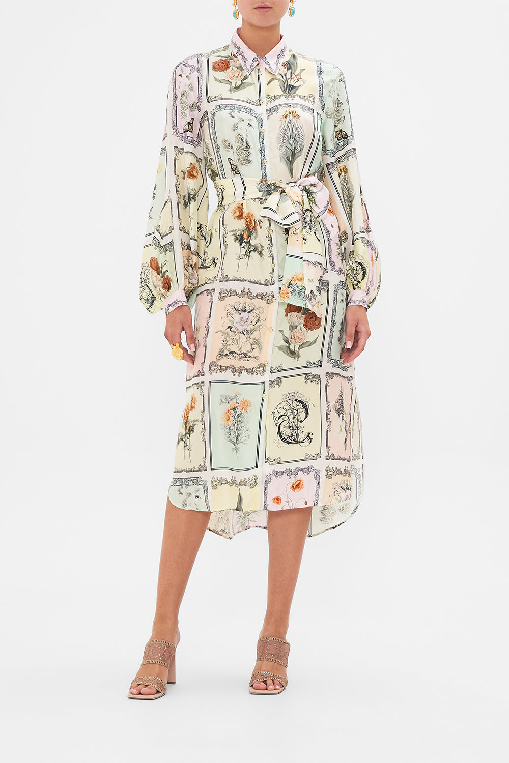 CAMILLA multi midi shirt dress in Long Live Letterpresses print
