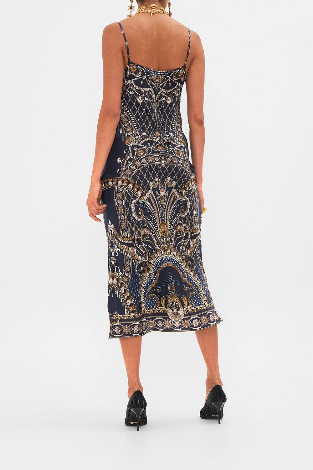 CAMILLA black/Gold Long Bias Slip in Dance with the Duke