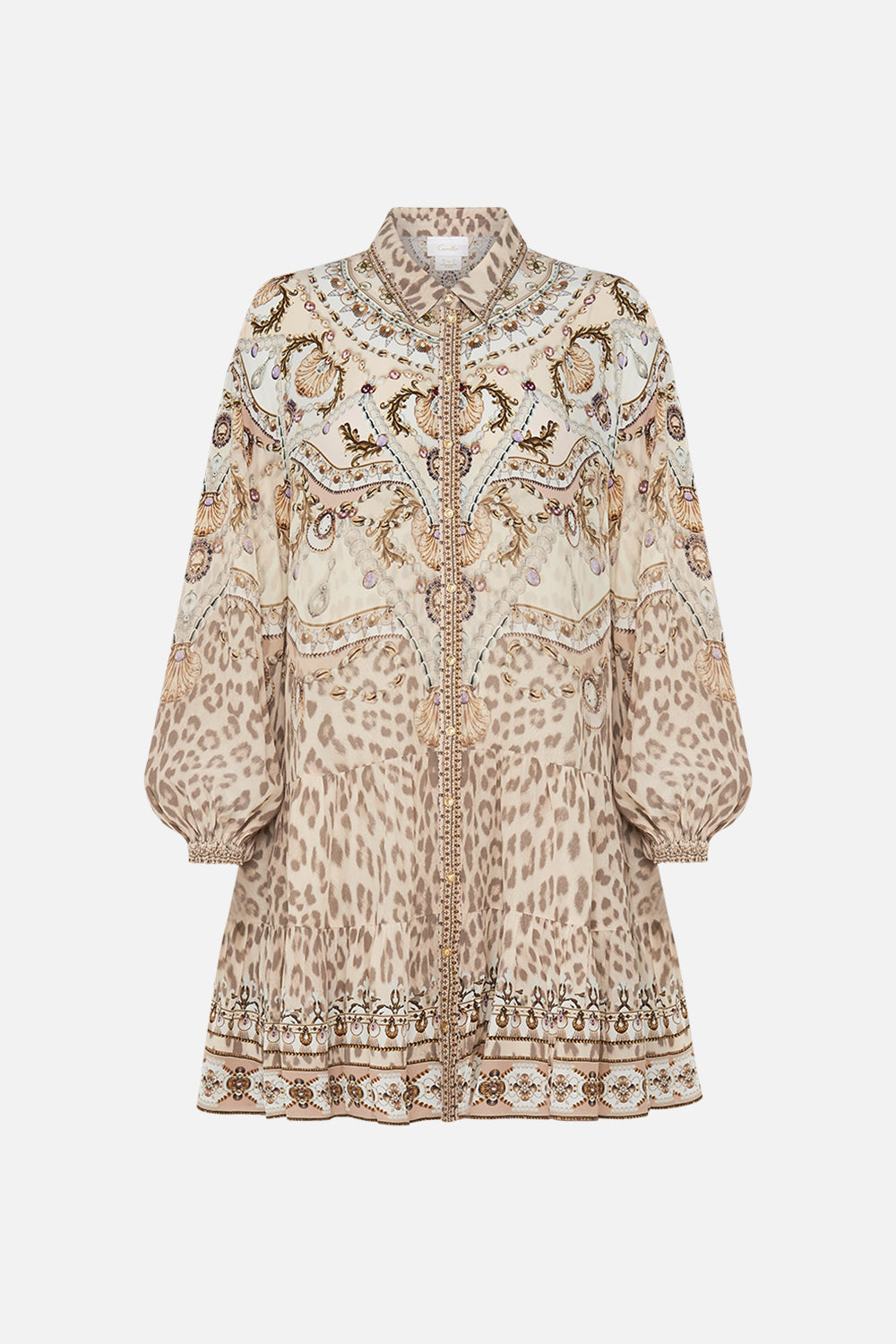 CAMILLA Blush Tiered Shirt Dress in Grotto Goddess