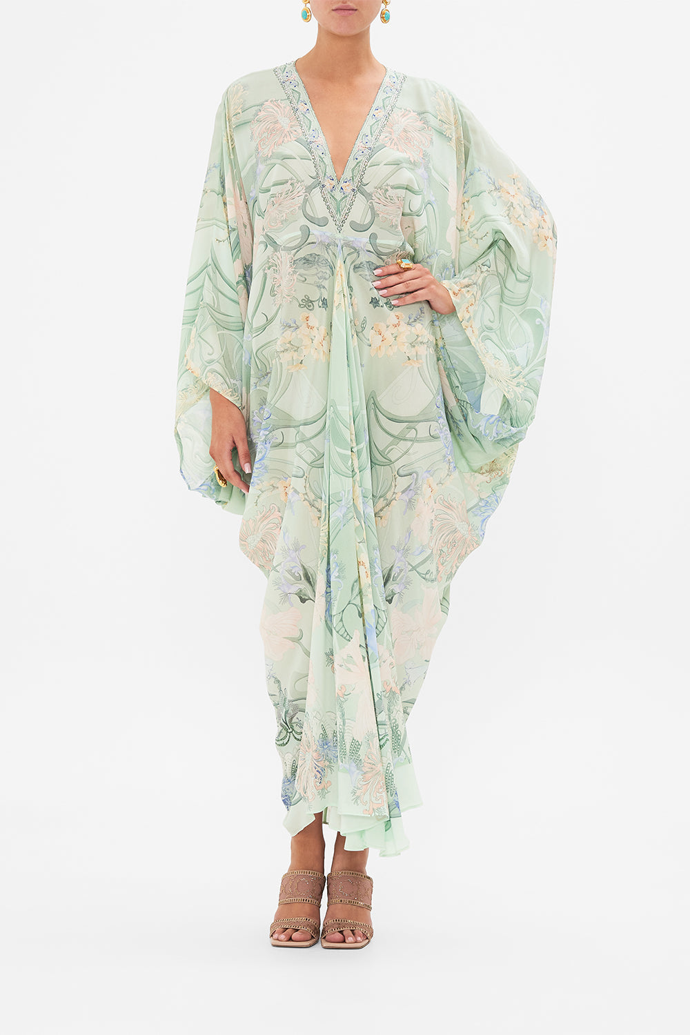 CAMILLA Floral T-Shape Long Kaftan in Dreaming in Dutch