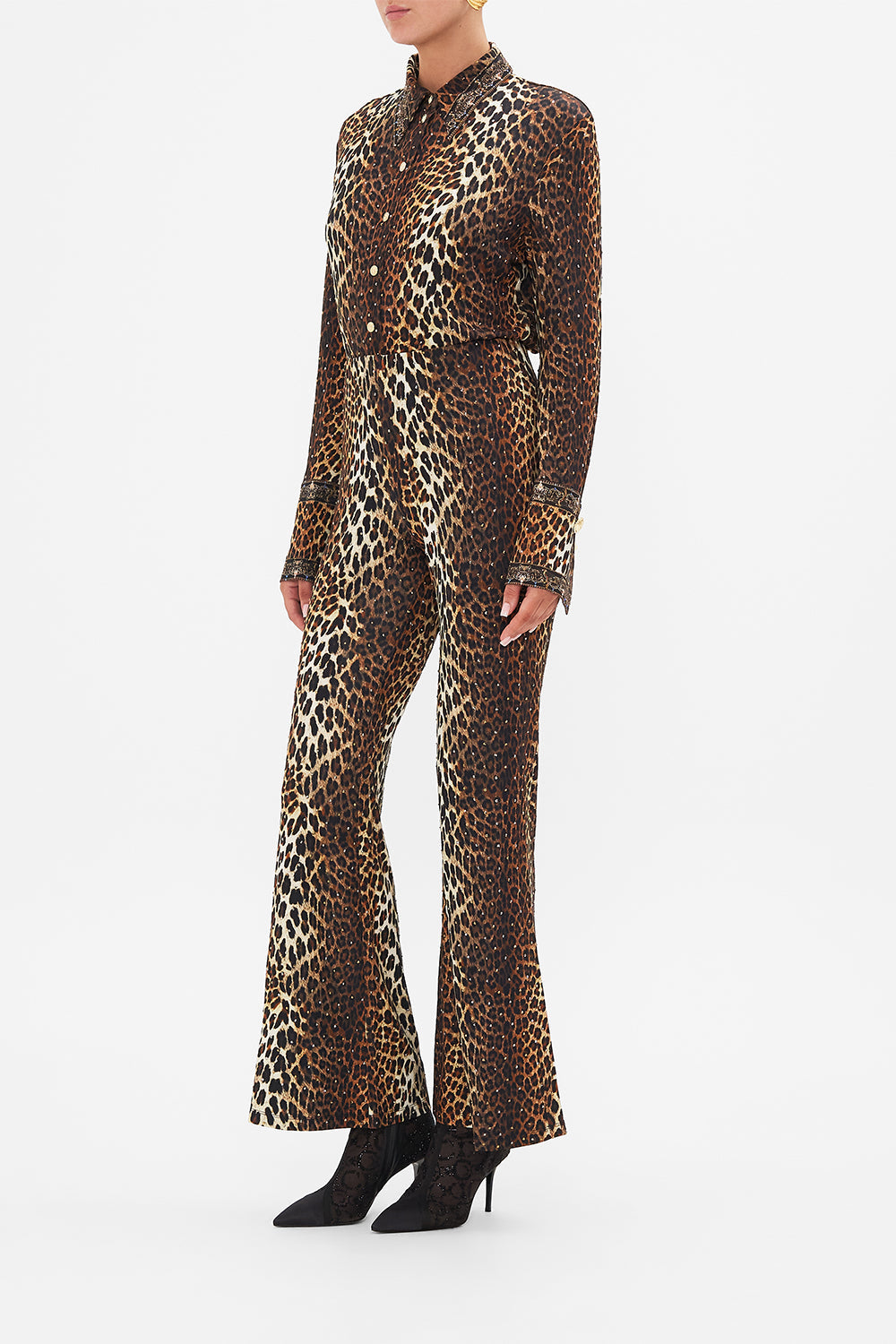 CAMILLA leopard jersey flare pant in Amsterglam print.