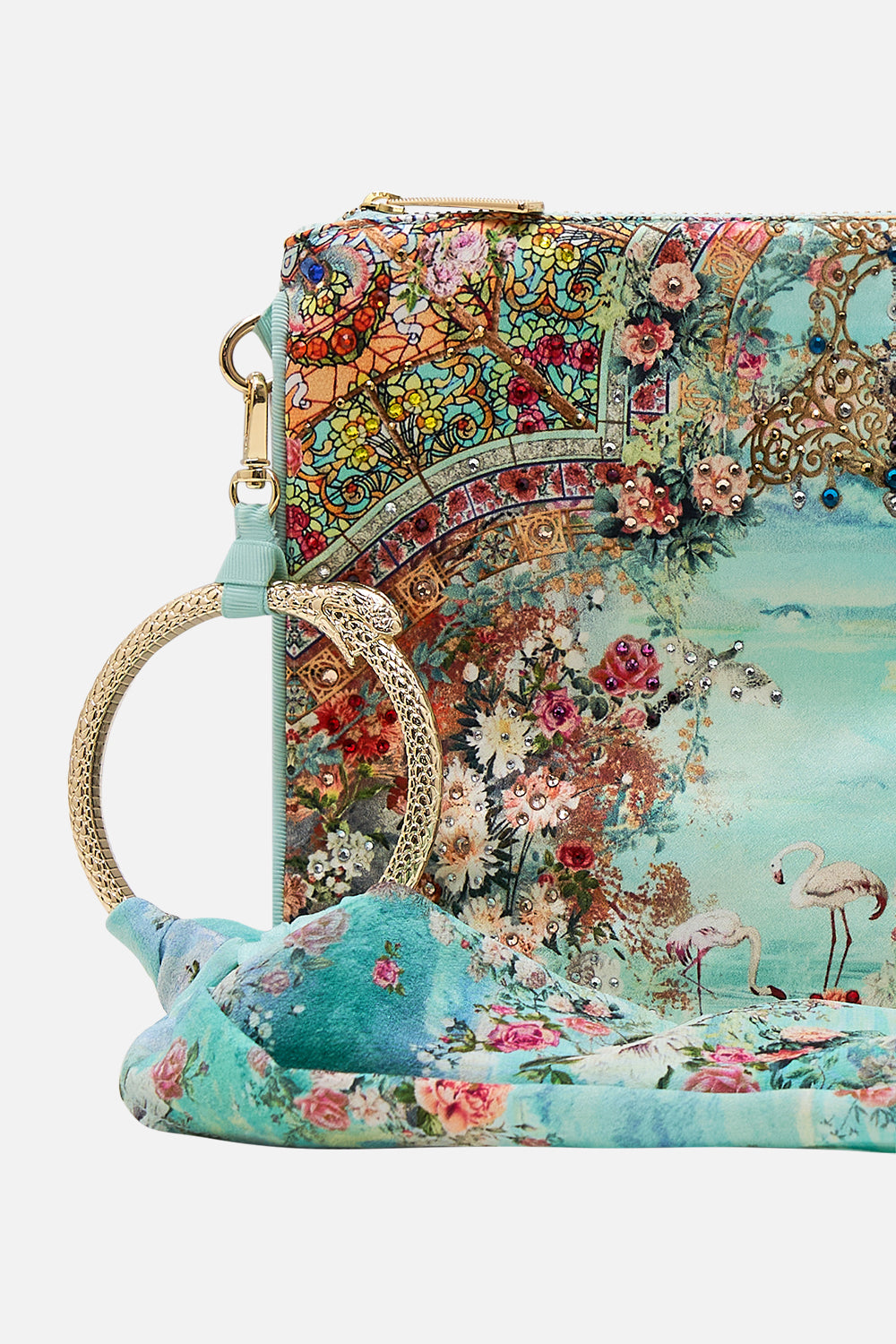 CAMILLA Ring scarf clutch in The jewellery museum print.