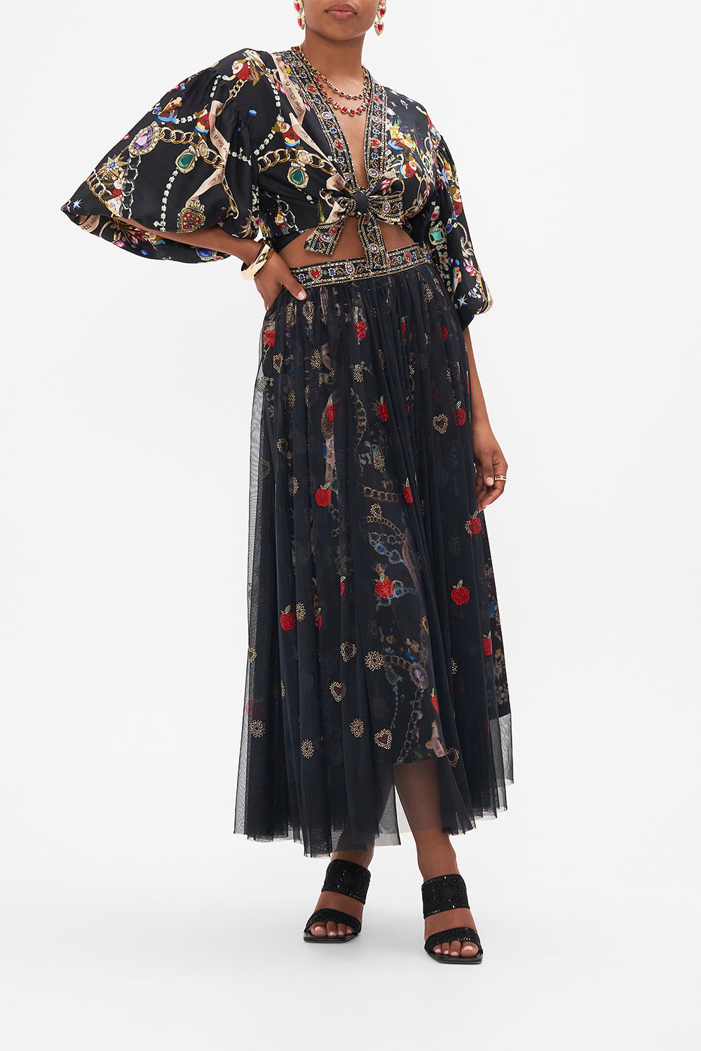 Disney CAMILLA puff sleeve top in Happily Ever After print