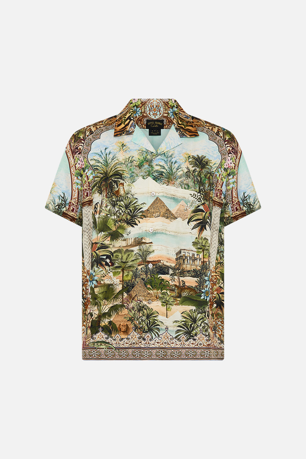 CAMILLA Short Sleeve Camp Collared Shirt in Views of the Valley Print