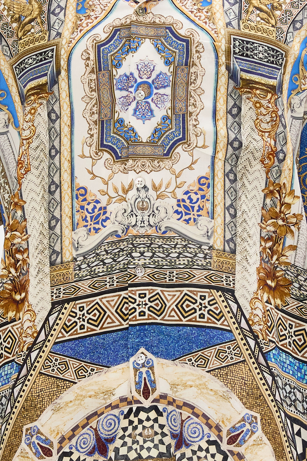 CAMILLA Short Sleeve Camp Collared Shirt in Make Me Your Mosaic Print