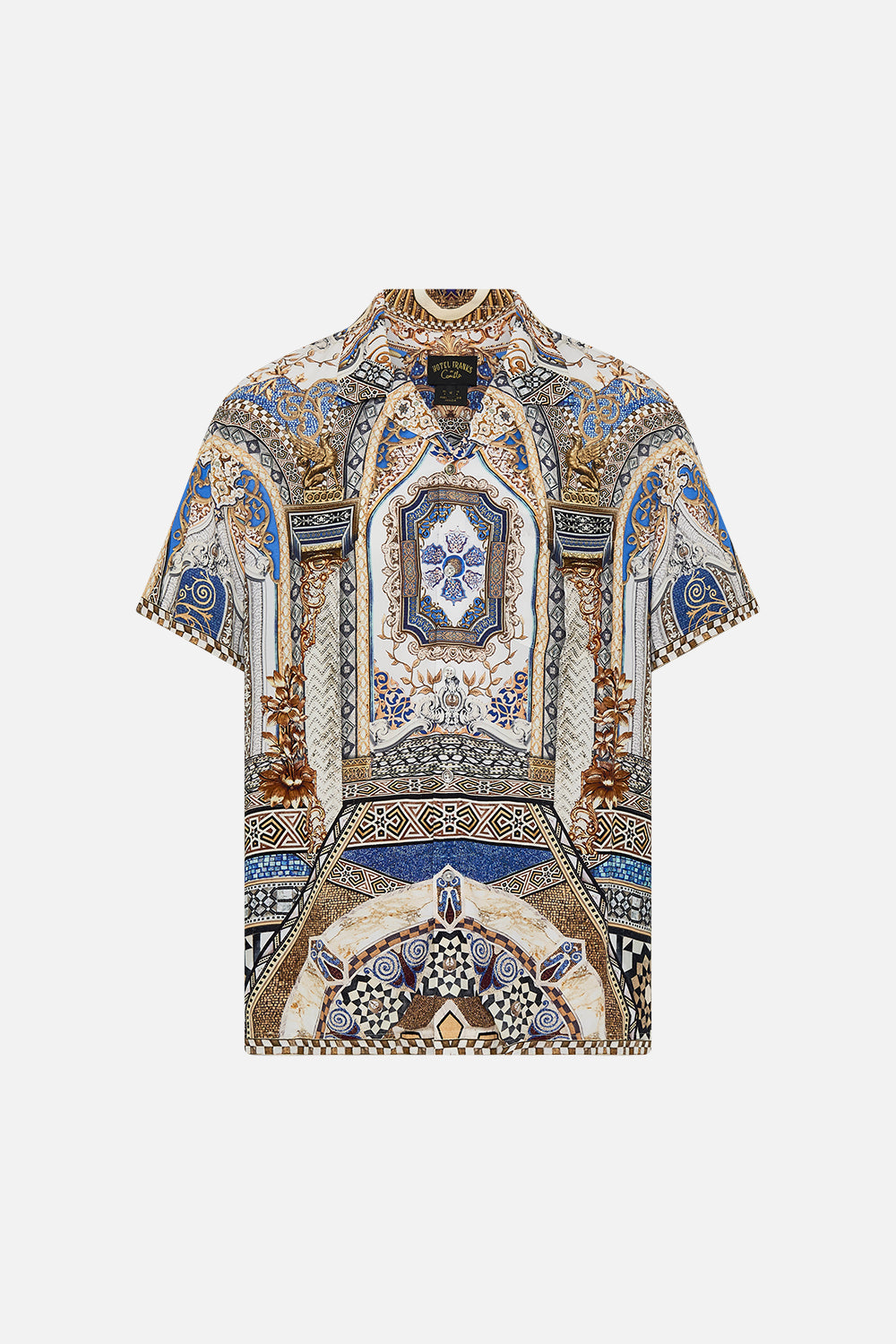 CAMILLA Short Sleeve Camp Collared Shirt in Make Me Your Mosaic Print