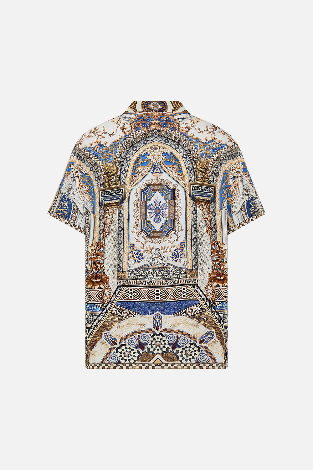 CAMILLA Short Sleeve Camp Collared Shirt in Make Me Your Mosaic Print