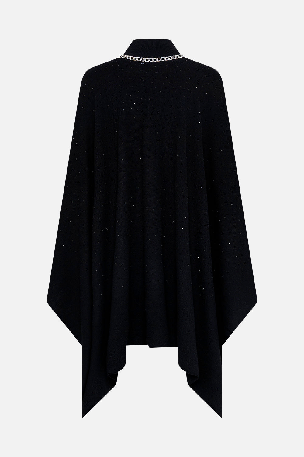 Back product view of CAMILLA black knit poncho in Chaos Magic