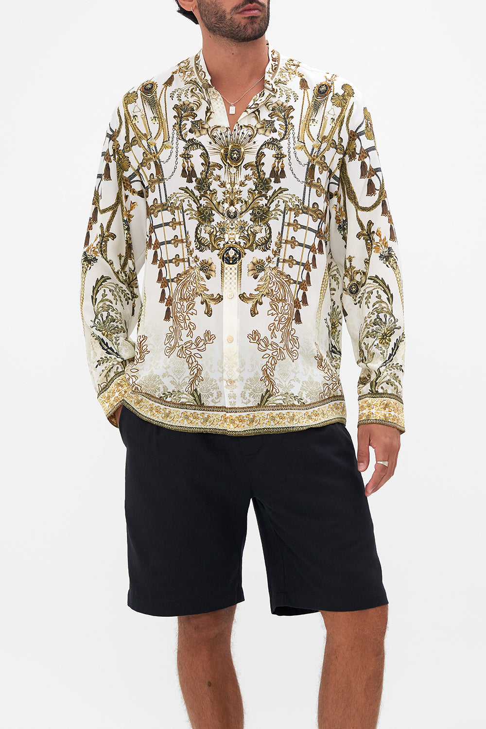 LONG SLEEVE MANDARIN COLLAR SHIRT ROAD TO RICHESSE