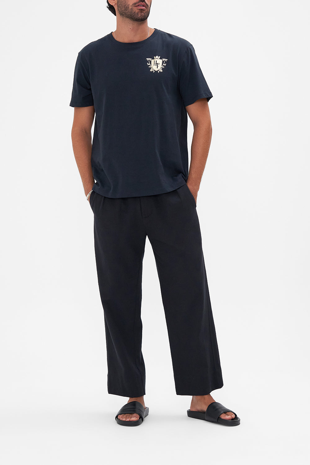 CAMILLA mens black t-shirt in Role Call print