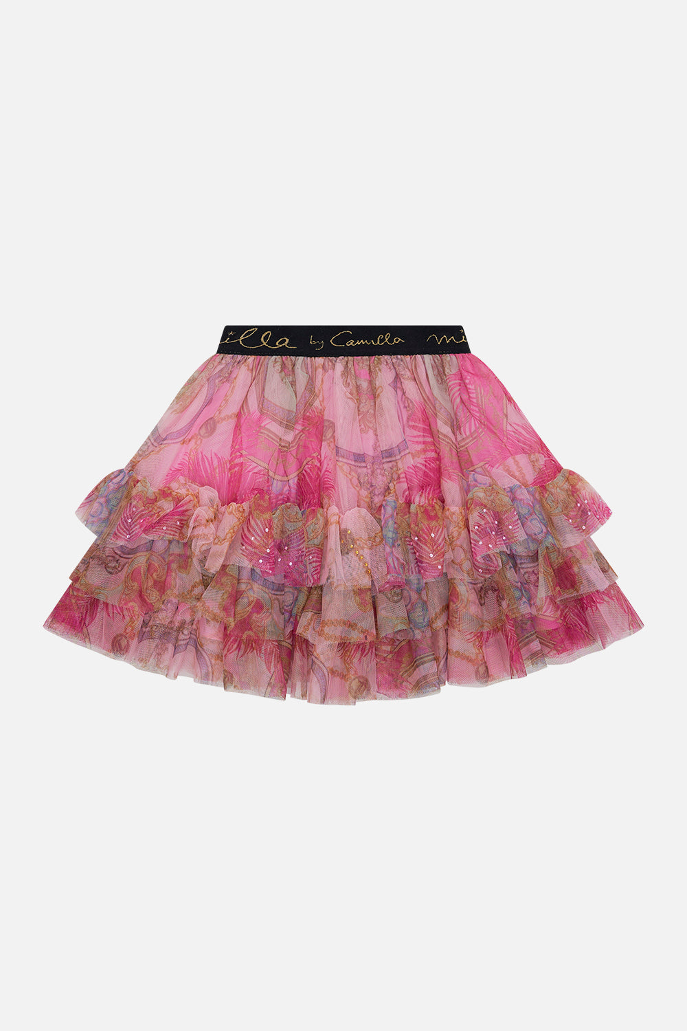 Product view of MILLA By CAMILLA kids tutu skirt in pink Tiptore The Tightrope print