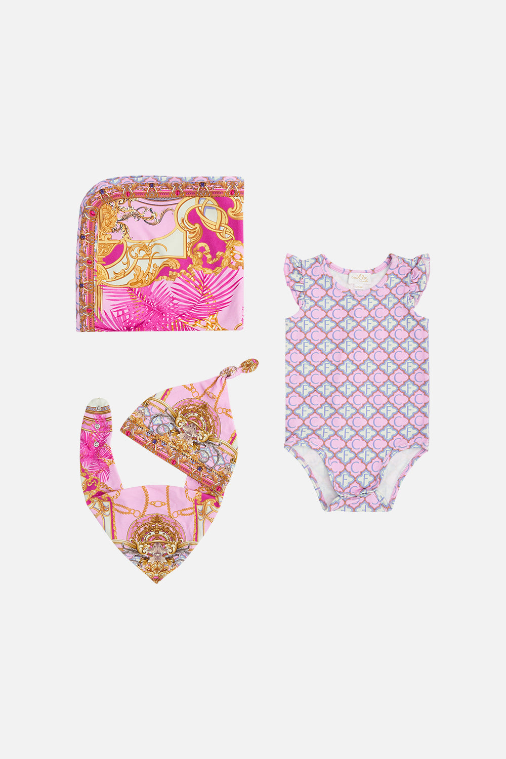 Product view of MILLA By CAMILLA babies set in Tiptoe The Tightrope print