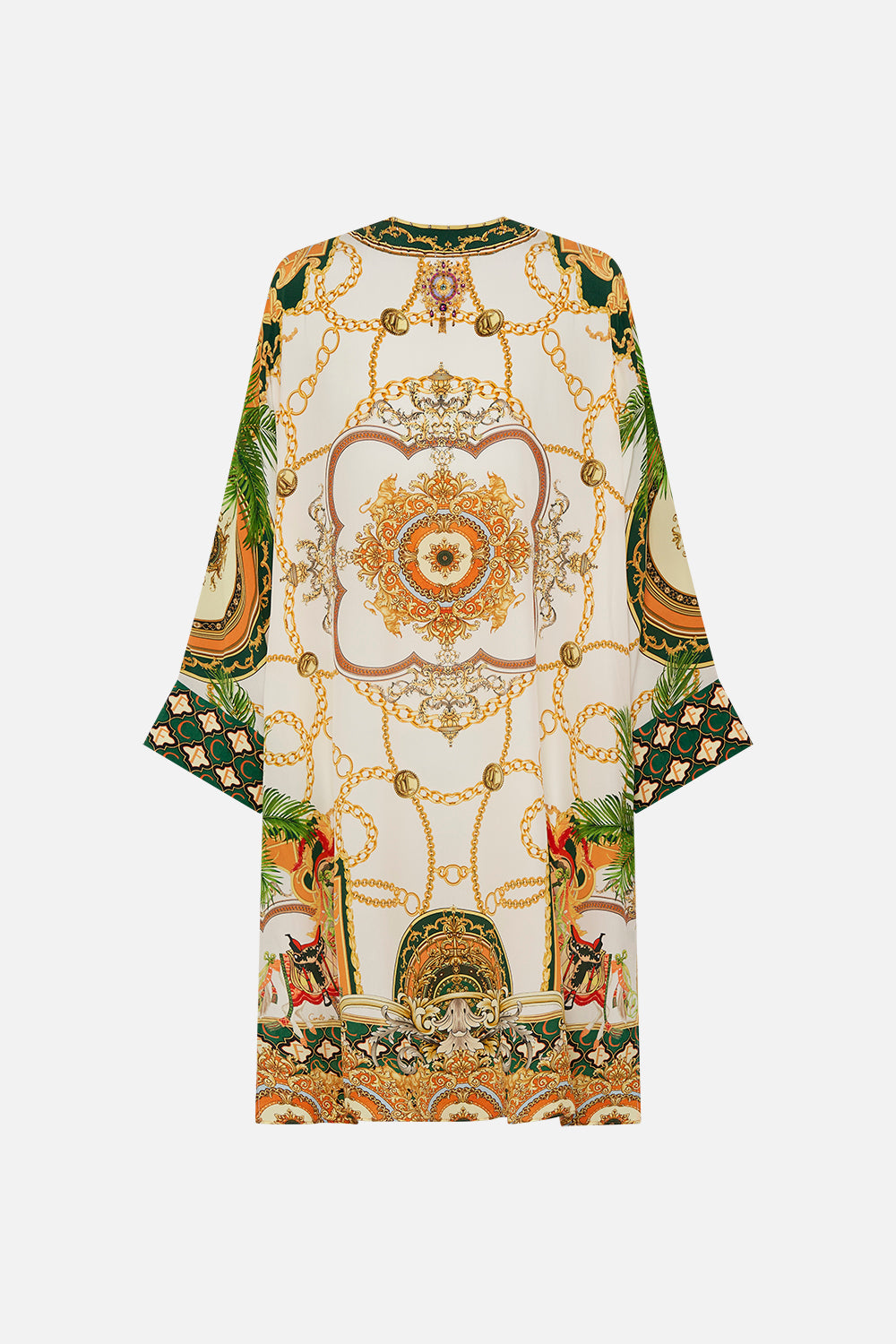 Back product view of CAMILLA silk kaftan in My Sweet Devotion print