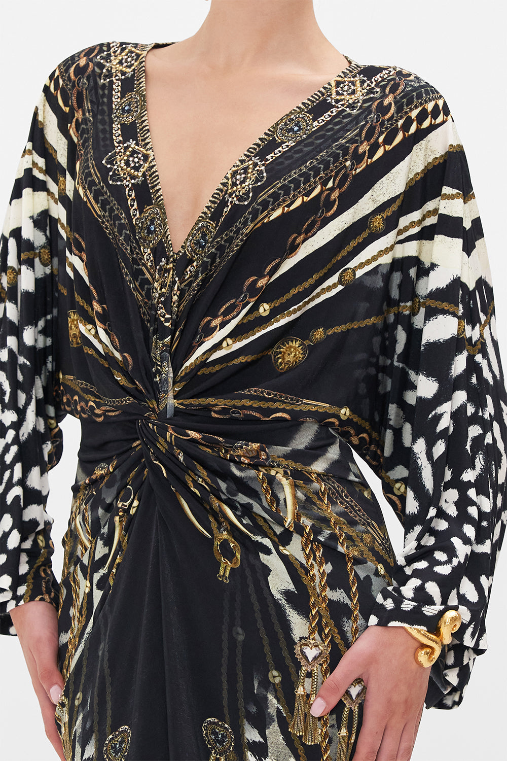 LONG SPLIT FRONT TWIST DRESS UNTAMED ROYALTY