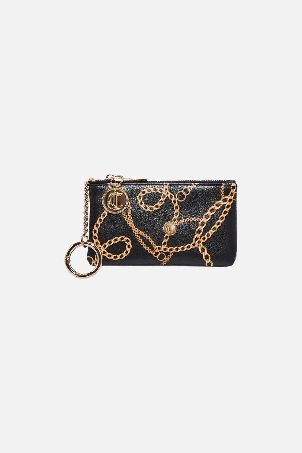 Product view of CAMILLA black cardholder in Tether Me Not print