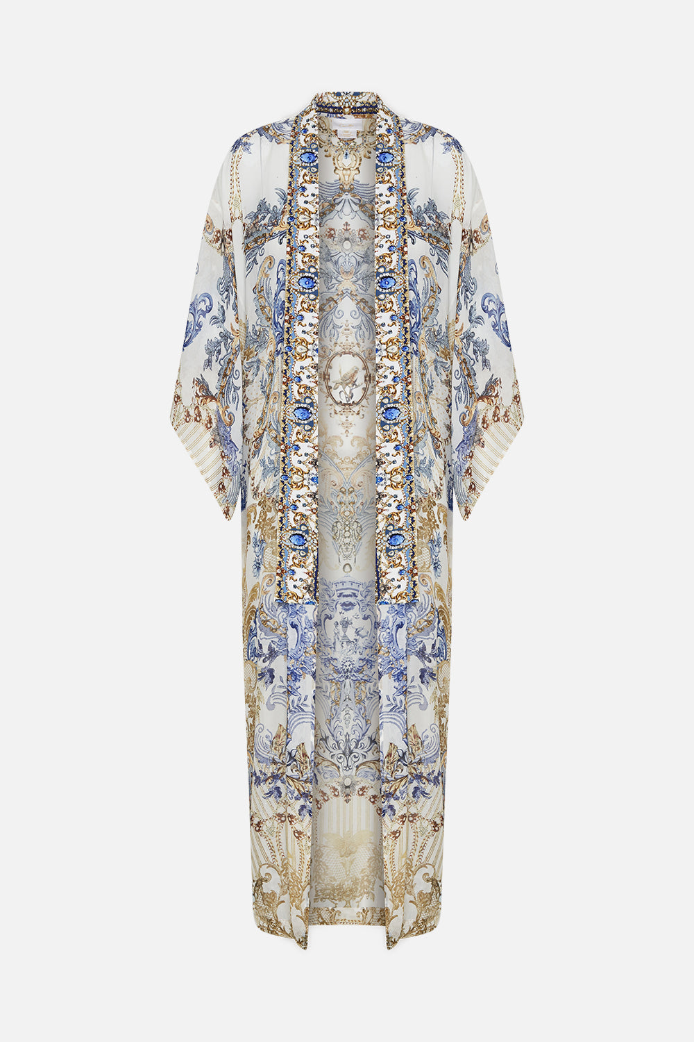Product view of CAMILLA silk kimono layer in Soul Searching print