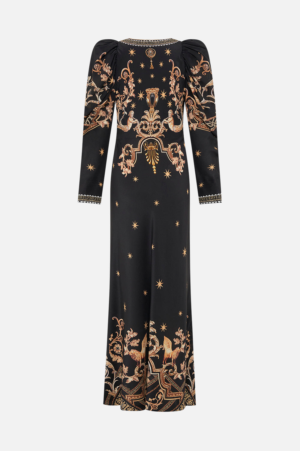 Video of model wearing CAMILLA silk wrap maxi dress in Duomo Dynasty print