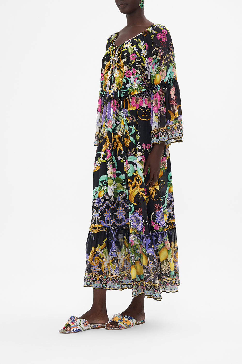 LONG DRESS WITH GATHERED BELL SLEEVE MEET ME IN MARCHESA