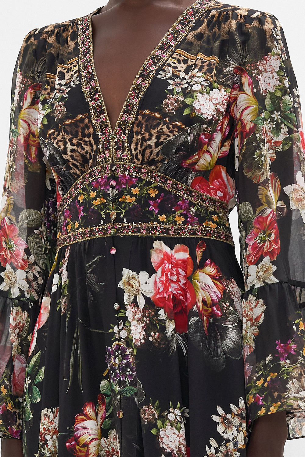 SHAPED WAISTBAND DRESS WITH RUFFLE FRILL SLEEVES A NIGHT AT THE OPERA