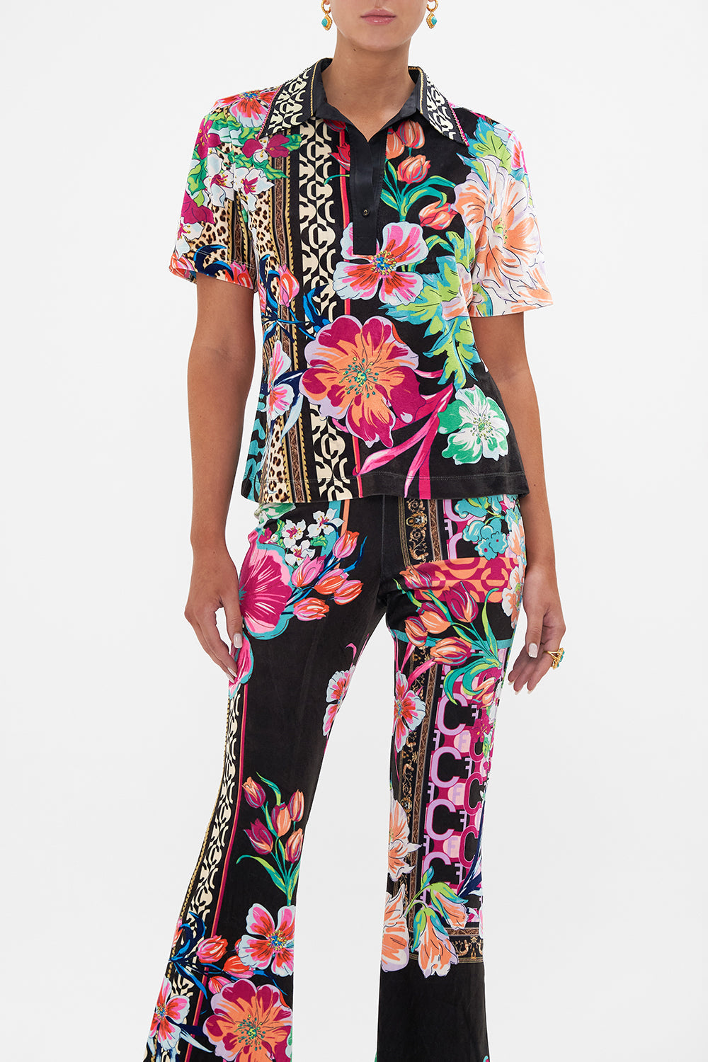 SHORT SLEEVE COLLARED TOP PRINTED PRIMA VERA