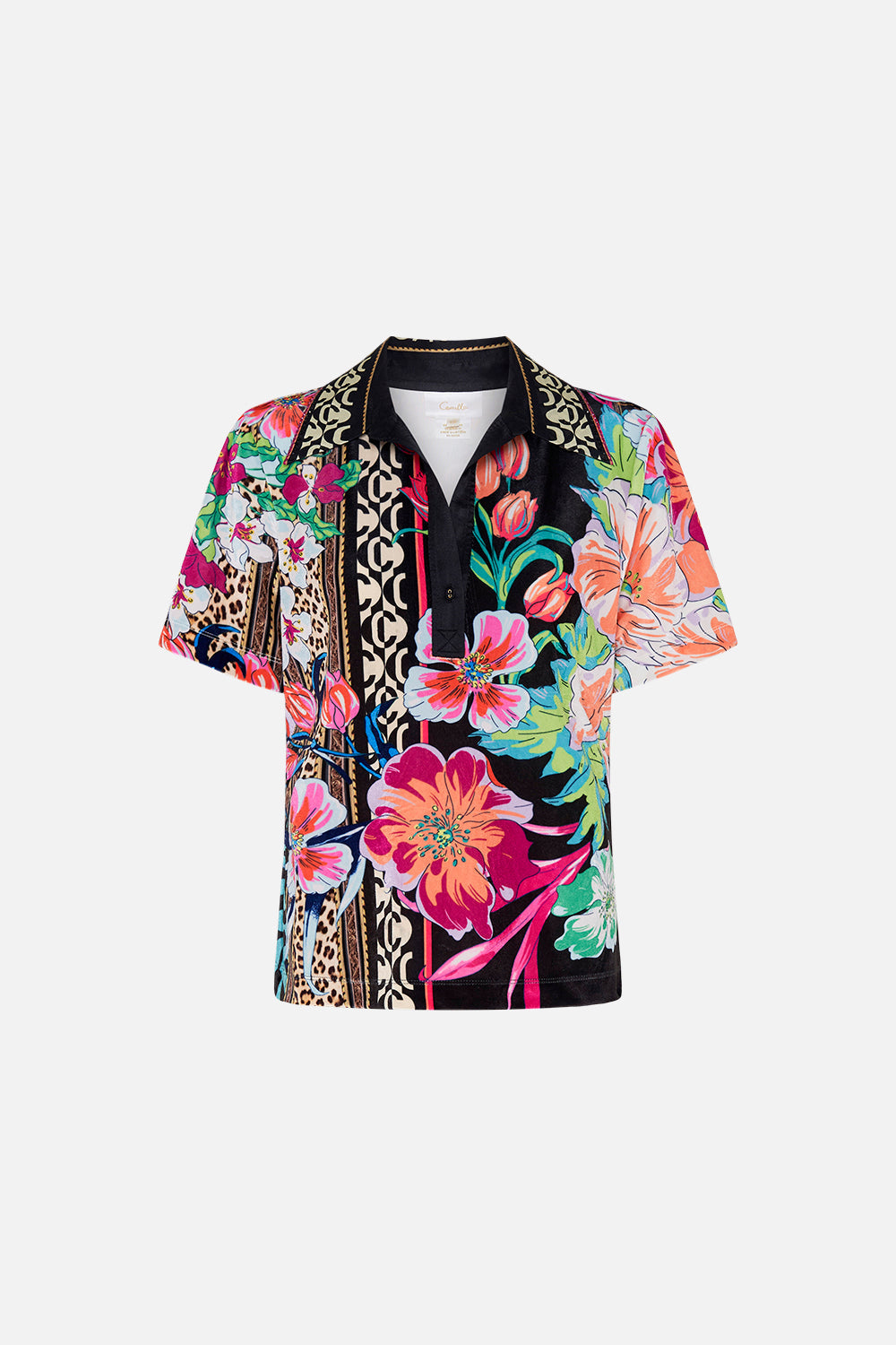 SHORT SLEEVE COLLARED TOP PRINTED PRIMA VERA