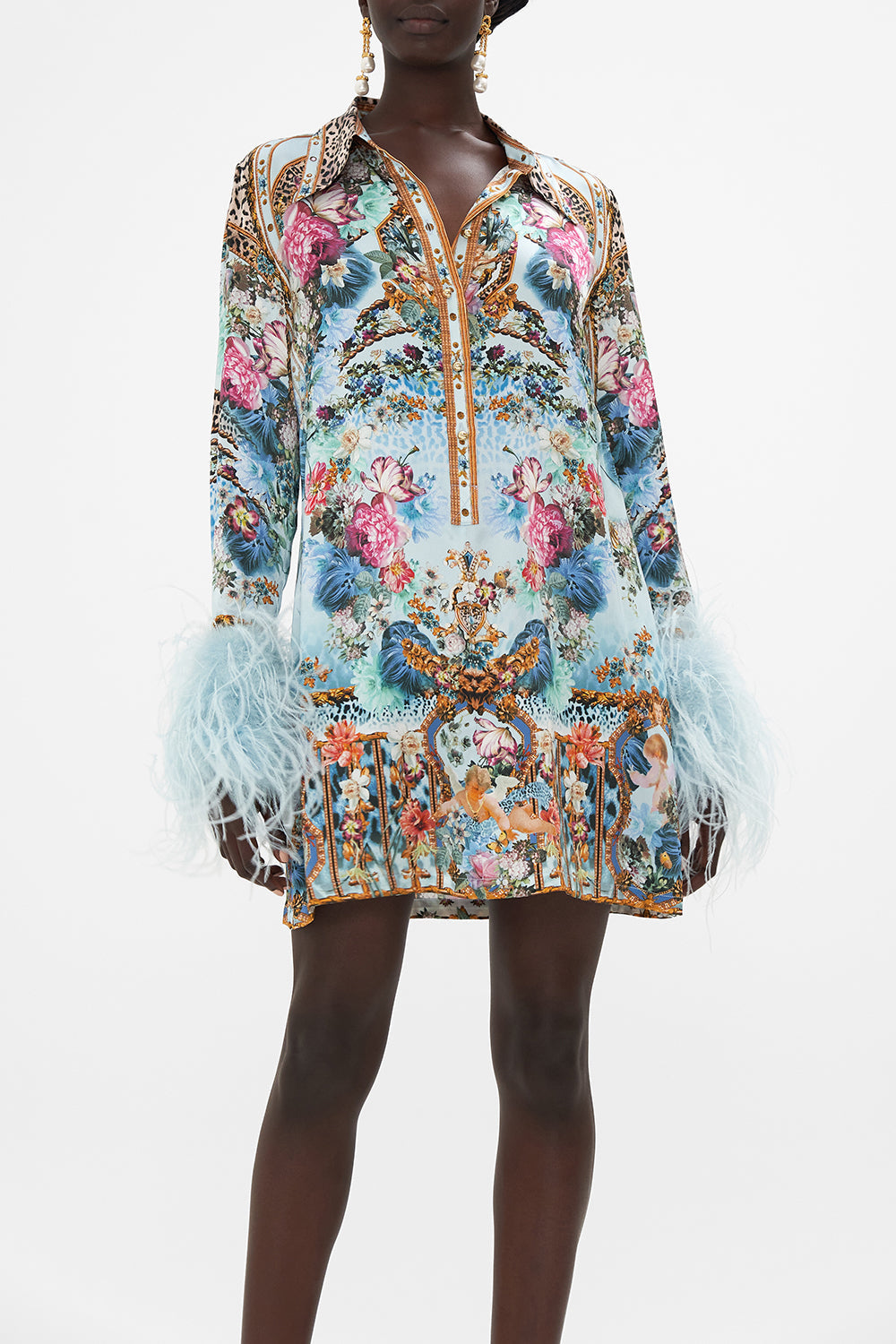 MINI SHIRT DRESS WITH FEATHERS LETTERS TO LEO