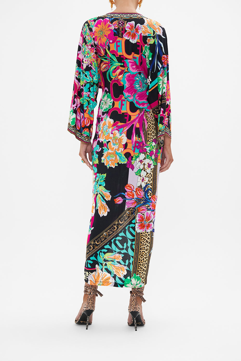 LONG SPLIT FRONT TWIST DRESS PRINTED PRIMA VERA