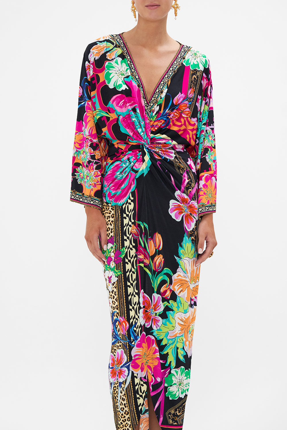 LONG SPLIT FRONT TWIST DRESS PRINTED PRIMA VERA