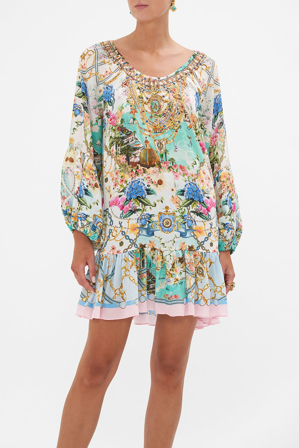 BLOUSON SLEEVE A LINE FRILL DRESS AMALFI LULLABY