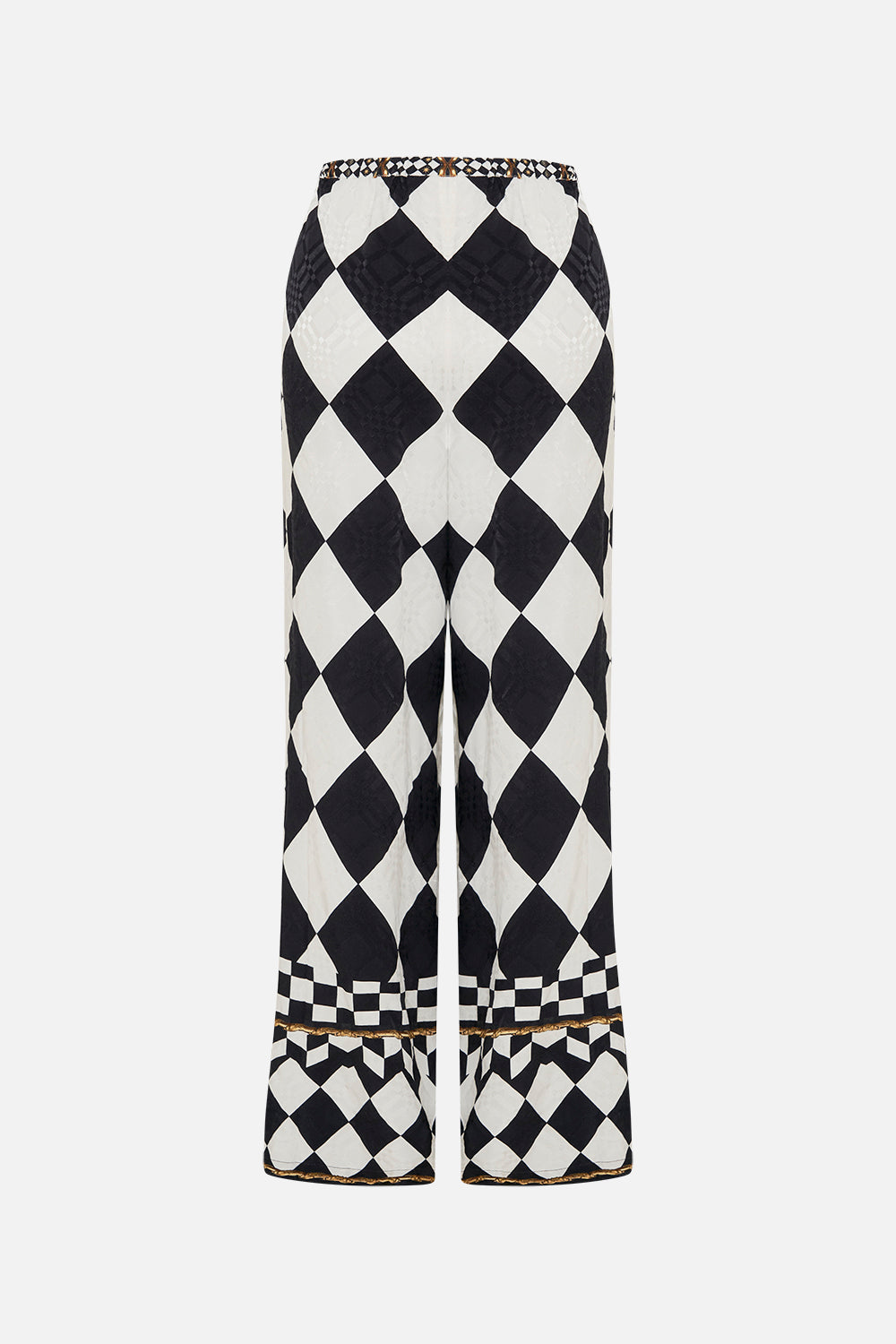 Video of model wearing CAMILLA silk palazzo pants in Duomo Dynasty print