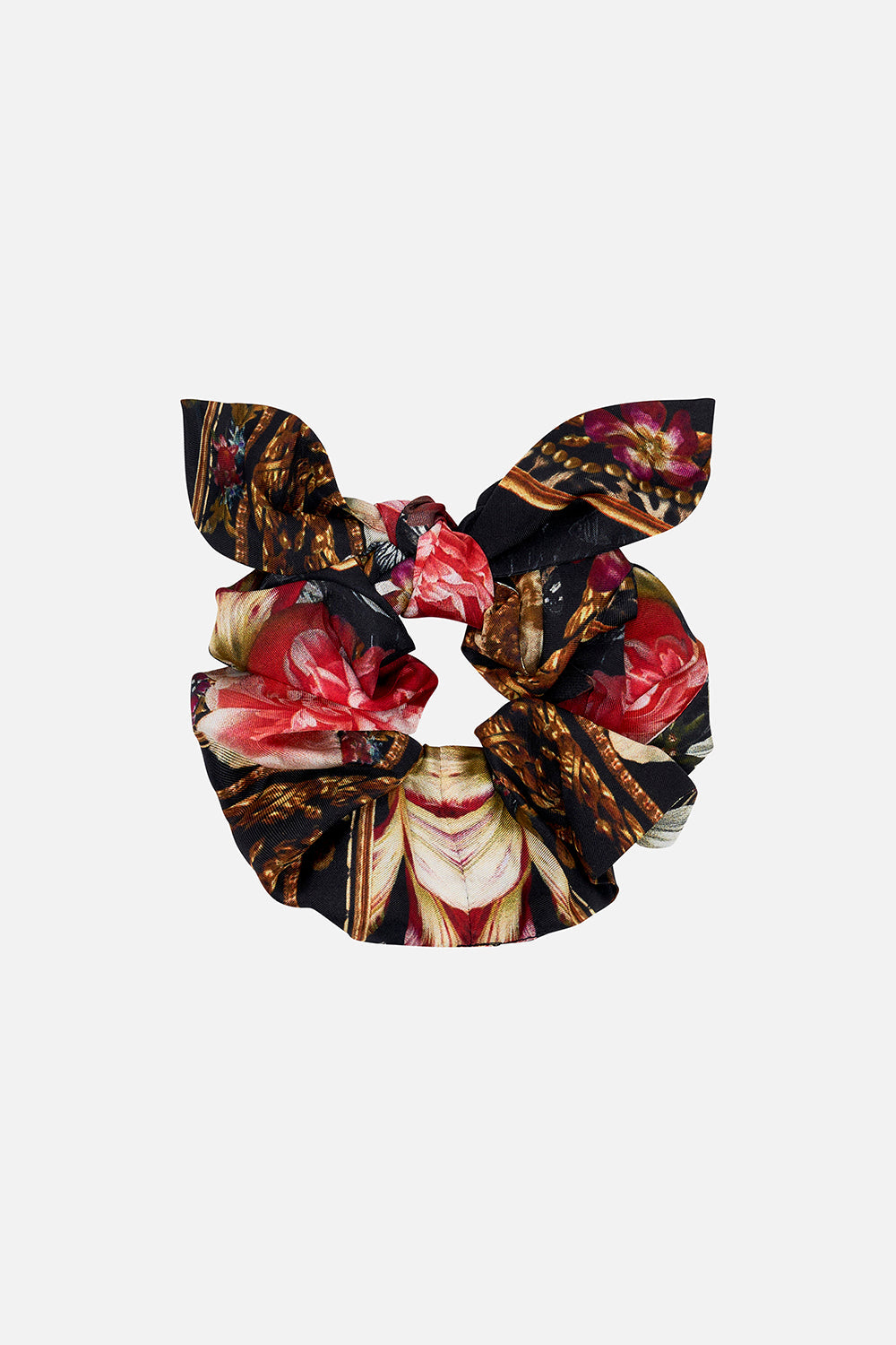 Product view of CAMILLA silk scrunchie in A Night At The Opera floral print