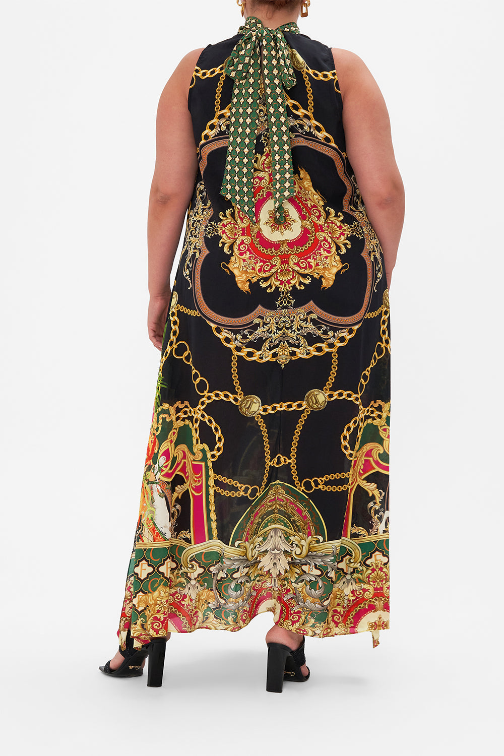 HIGH NECK DRESS WITH BACK NECK TIE JEALOUSY AND JEWELS